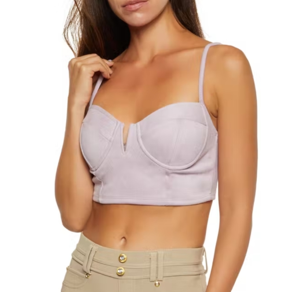 Lavender Faux Suede Bustier Cropped Top Medium New